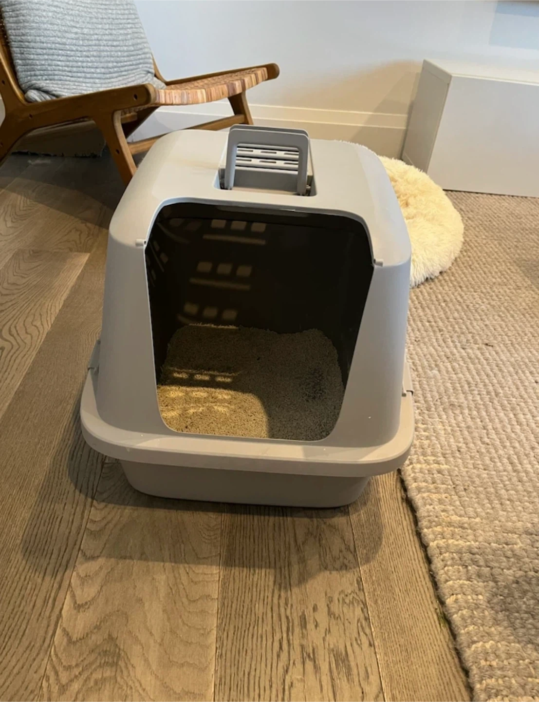 Grey Enclosed Cat Litter Box