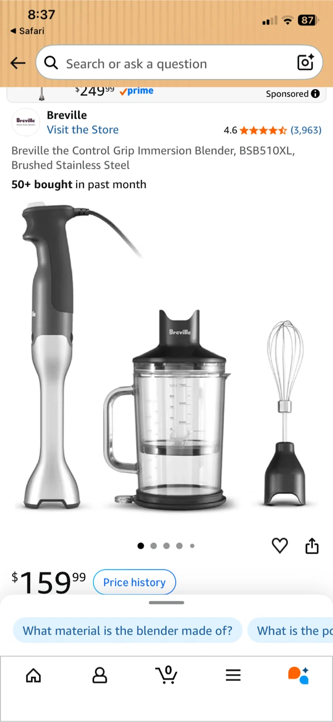 Breville the Control Grip Immersion Blender BSB510XL