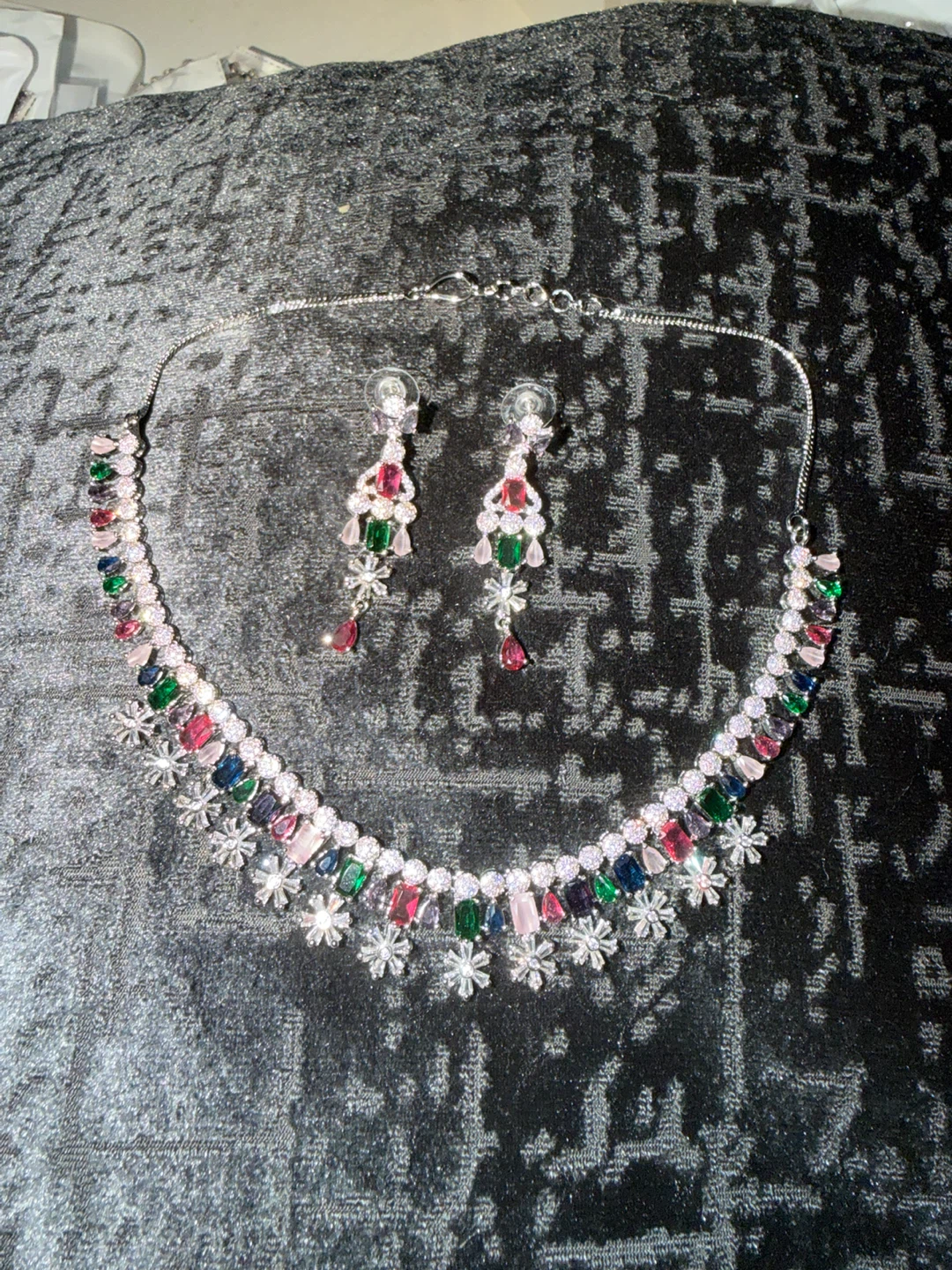 Multicolor Cubic Zirconia Necklace and Earring Set