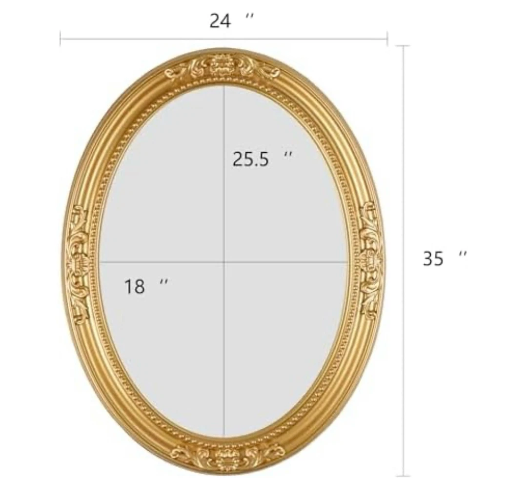 24 X 31.5 Inch Full-Sized Oval Wall Mirror, Vintage - photo 3