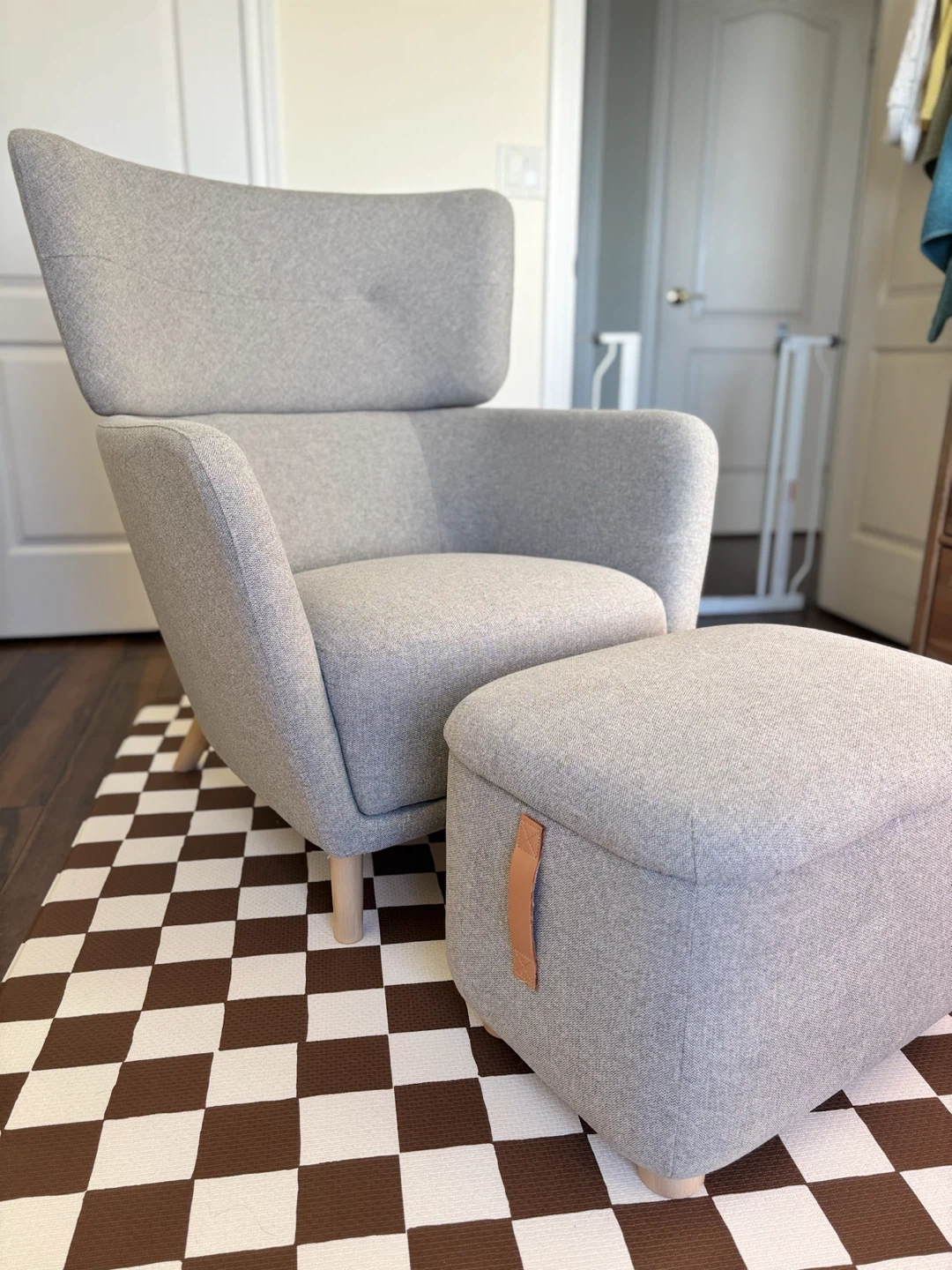 IKEA Oskarshamn wingback chair with footstool