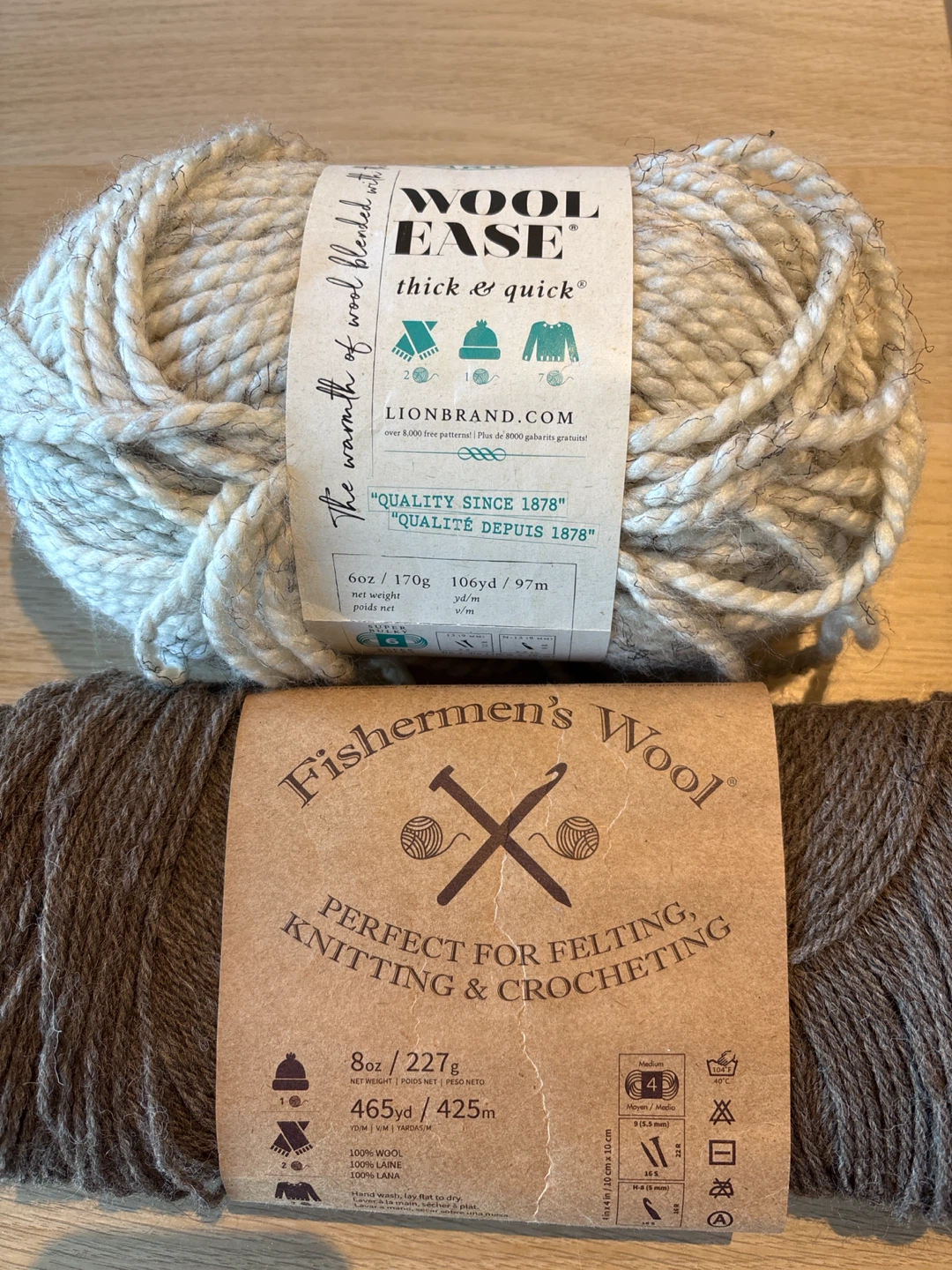 Lion Brand Wool-Ease Thick & Quick and Fishermen's Wool