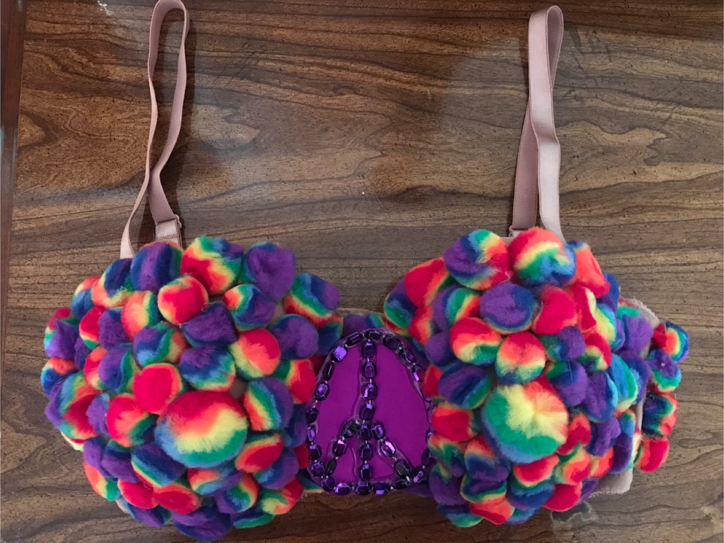 Rainbow Pom-Pom Peace Sign Bra