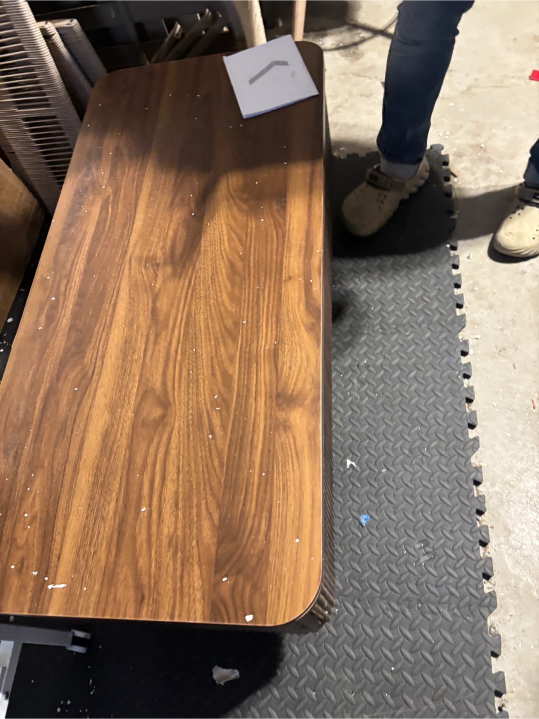 modern style walnut finish coffee table- AS IS