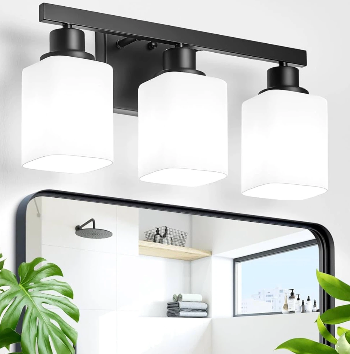 DIKAIDA 3-Light Black Vanity Light With Frosted Glass
