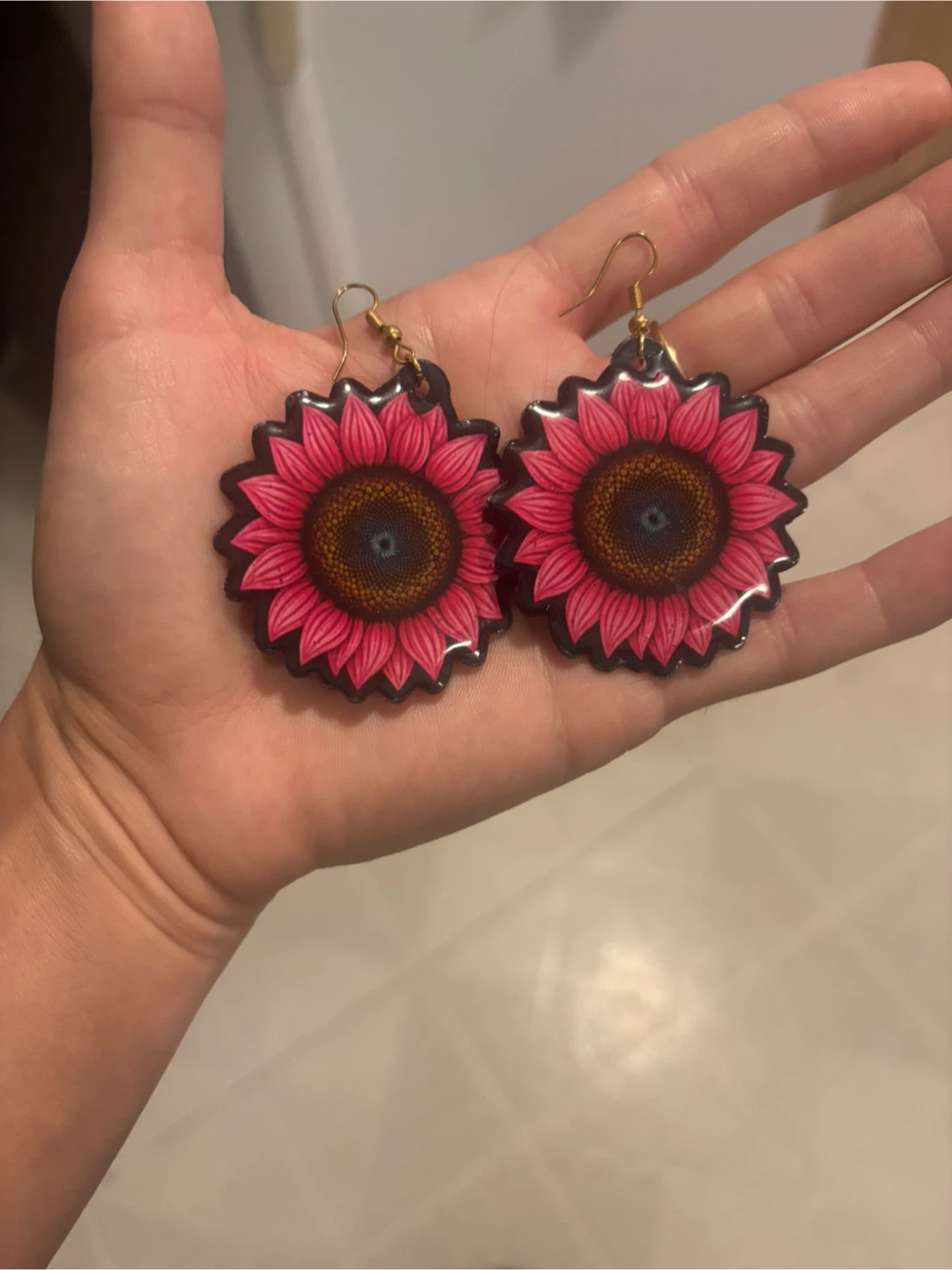 Pink Sunflower Earrings