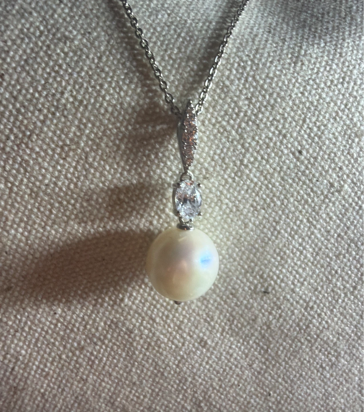 Nadri Fresh Water Pearl and CZ Pendant Necklace Sterling Silver