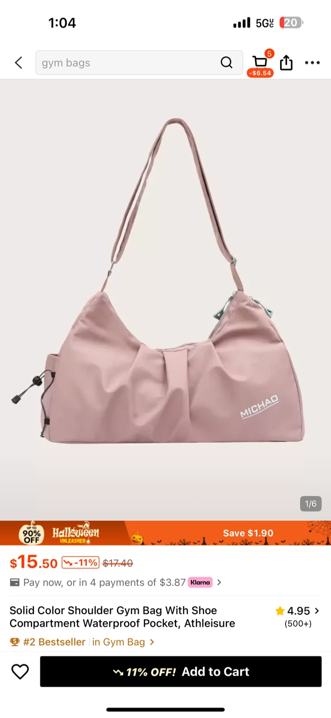 Michao Solid Color Shoulder Gym Bag