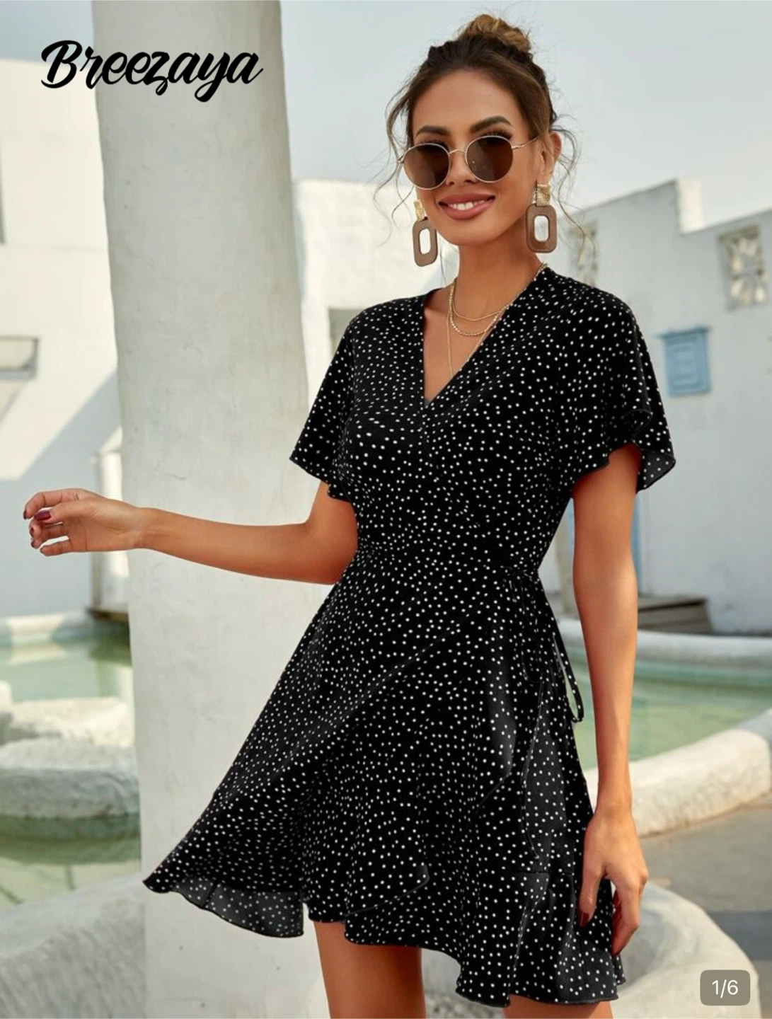Breezaya Black Polka Dot Wrap Dress