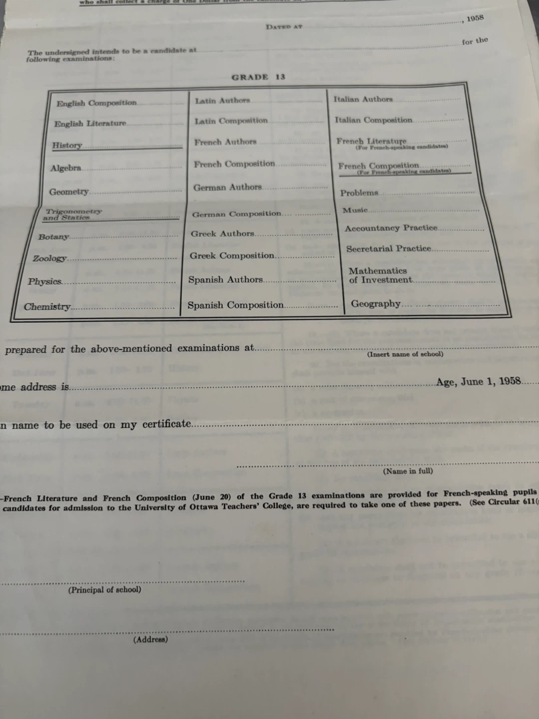 Vintage 1958 Ontario Grade 13 Exam Documents - photo 3
