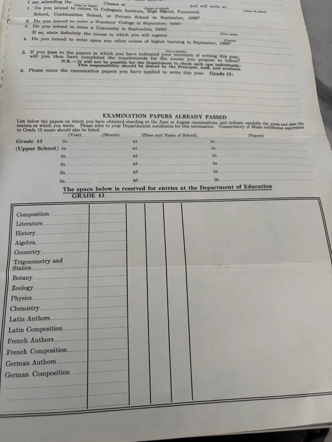 Vintage 1958 Ontario Grade 13 Exam Documents - photo 5