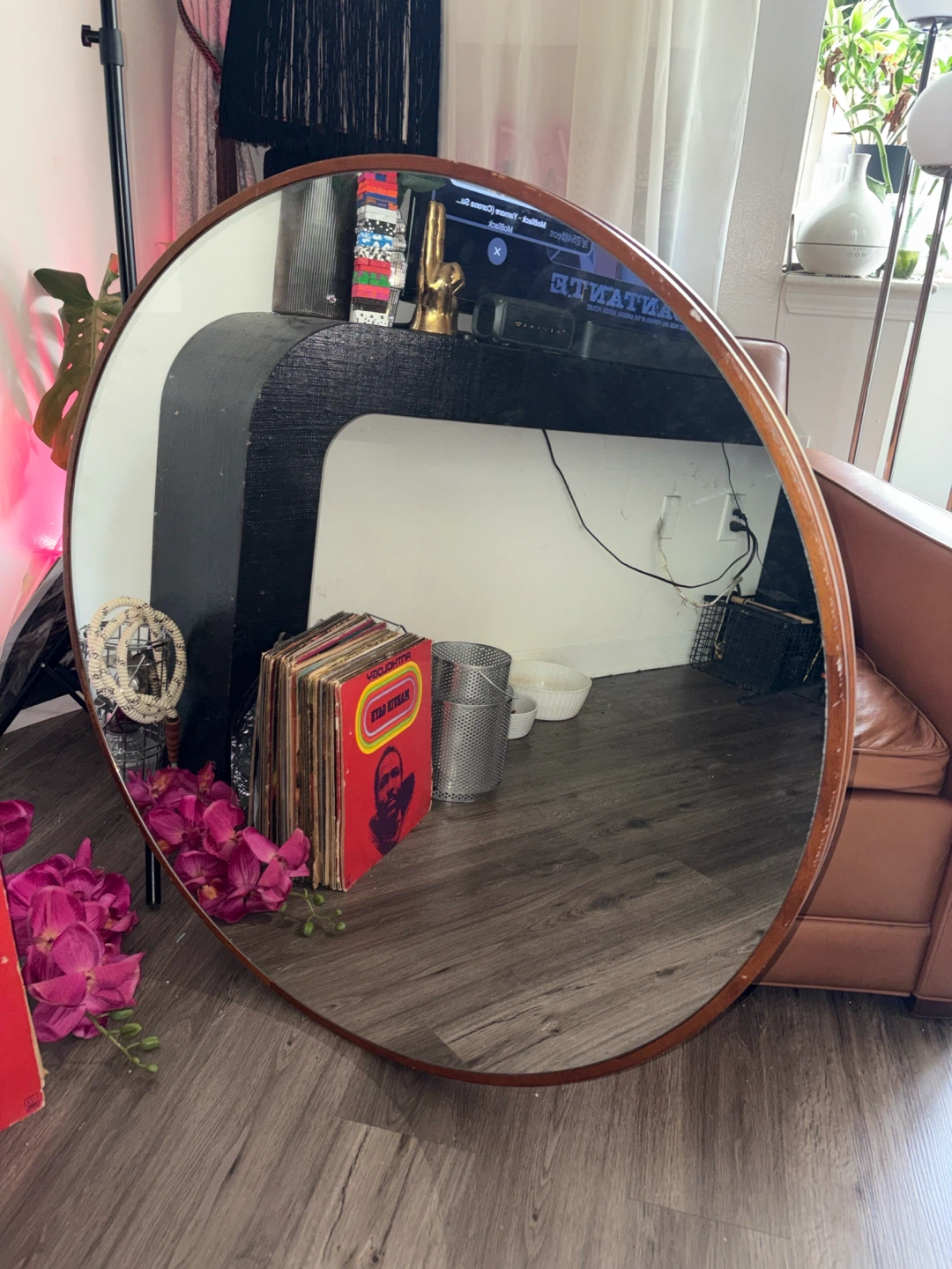 Large Round Wooden Wall Mirror west elm