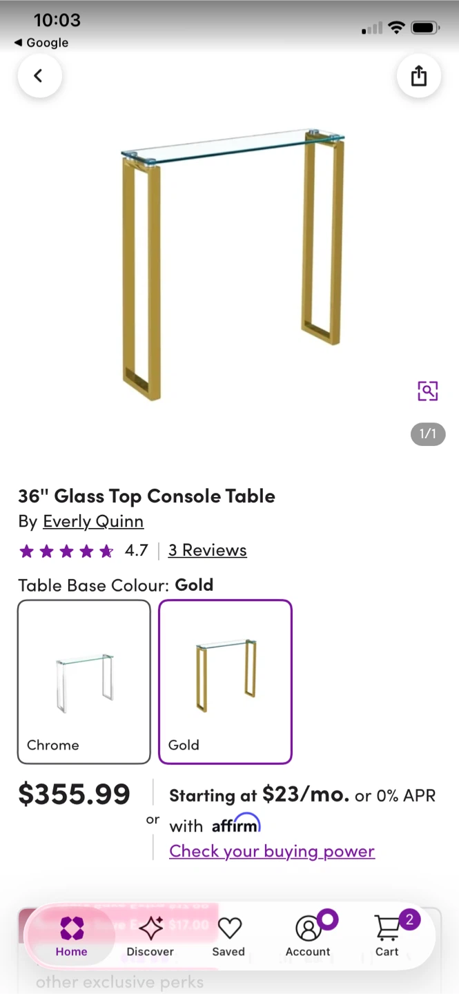 Everly Quinn 36" Glass Top Console Table - photo 2