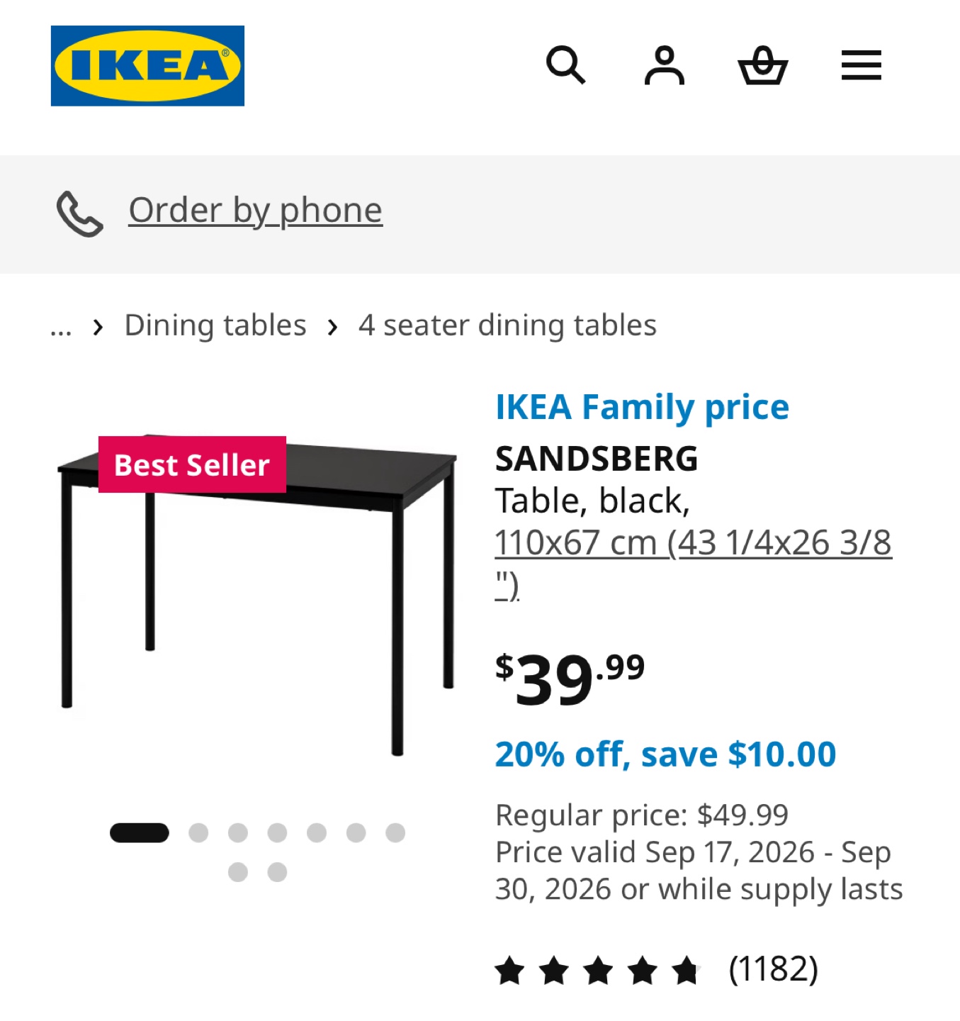 IKEA SANDSBERG Dining Table - Black - photo 3