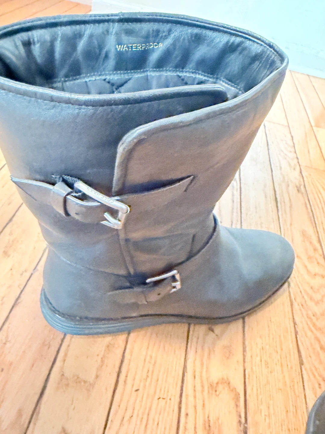 Womens Cole Haan Waterproof Leather Moto Boots