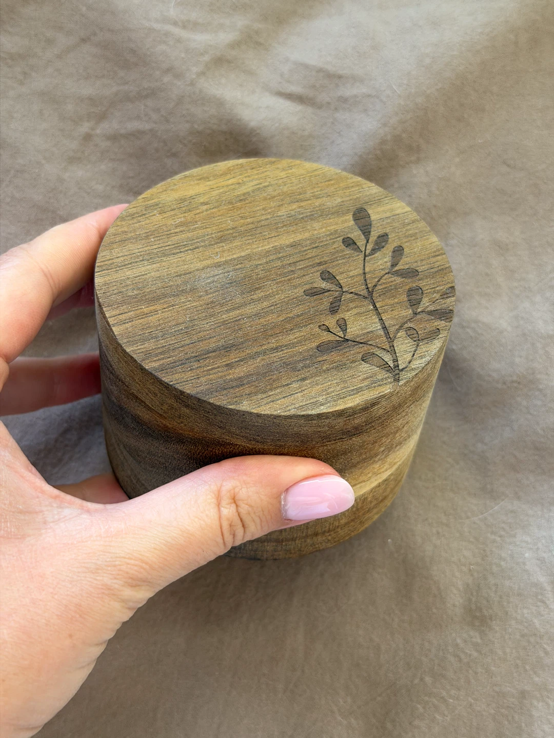 Small Wooden Box with Leaf Design