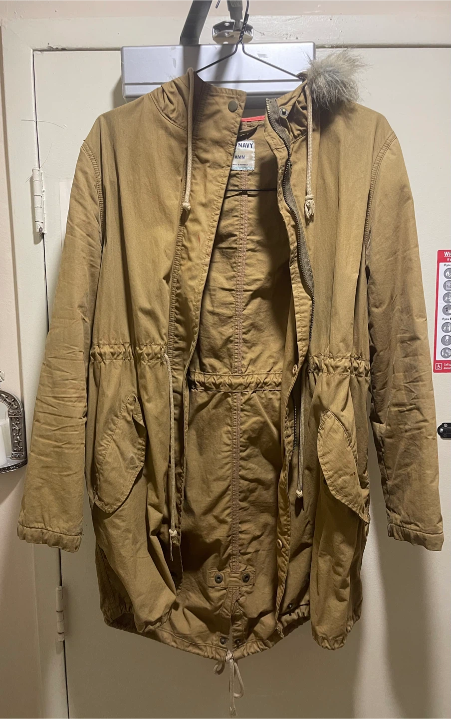 Old Navy Tan Parka with Faux Fur Hood