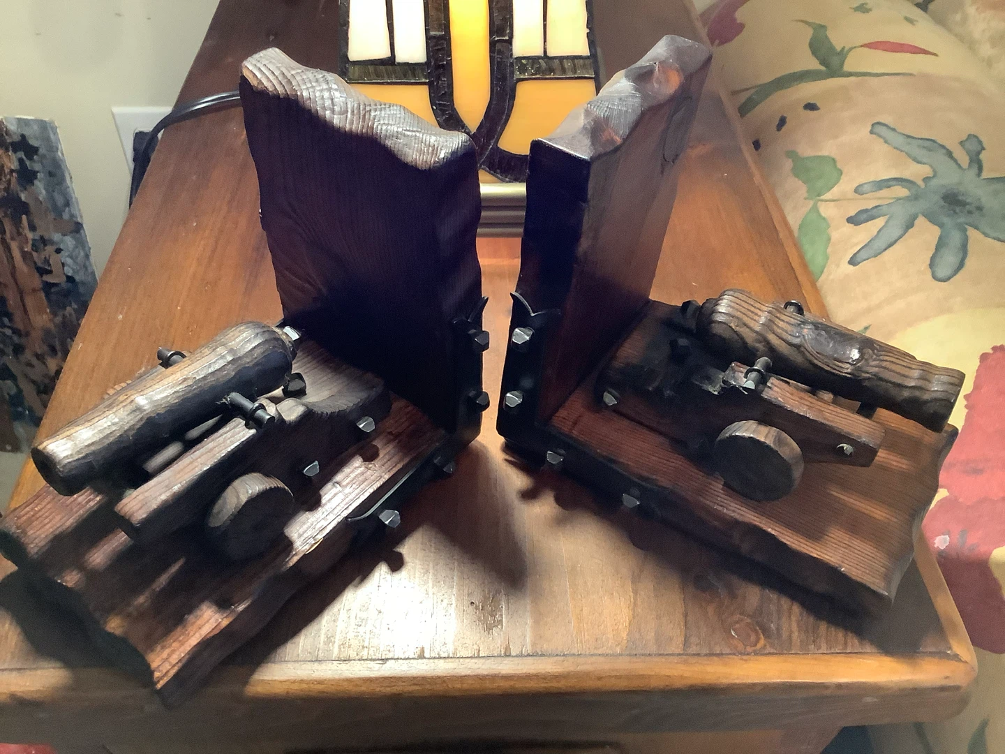 Vt Hand Carved Wooden Canon Bookends 🐞 - photo 3