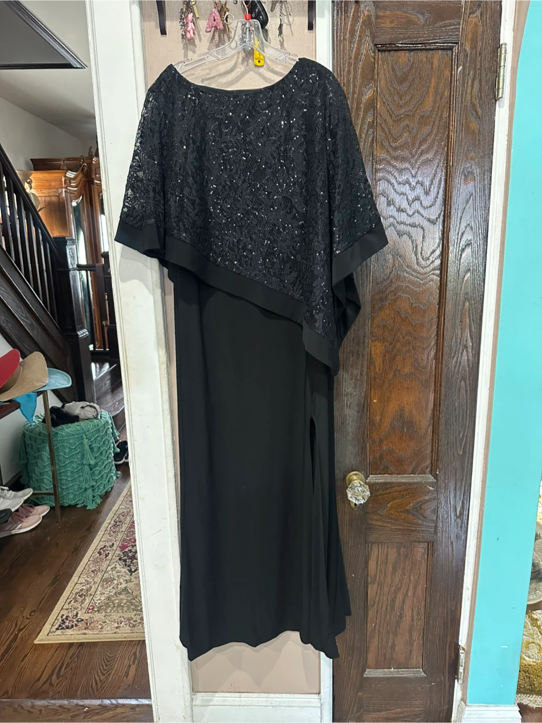 R&M Richards Black Sequin Lace Dress Size 14