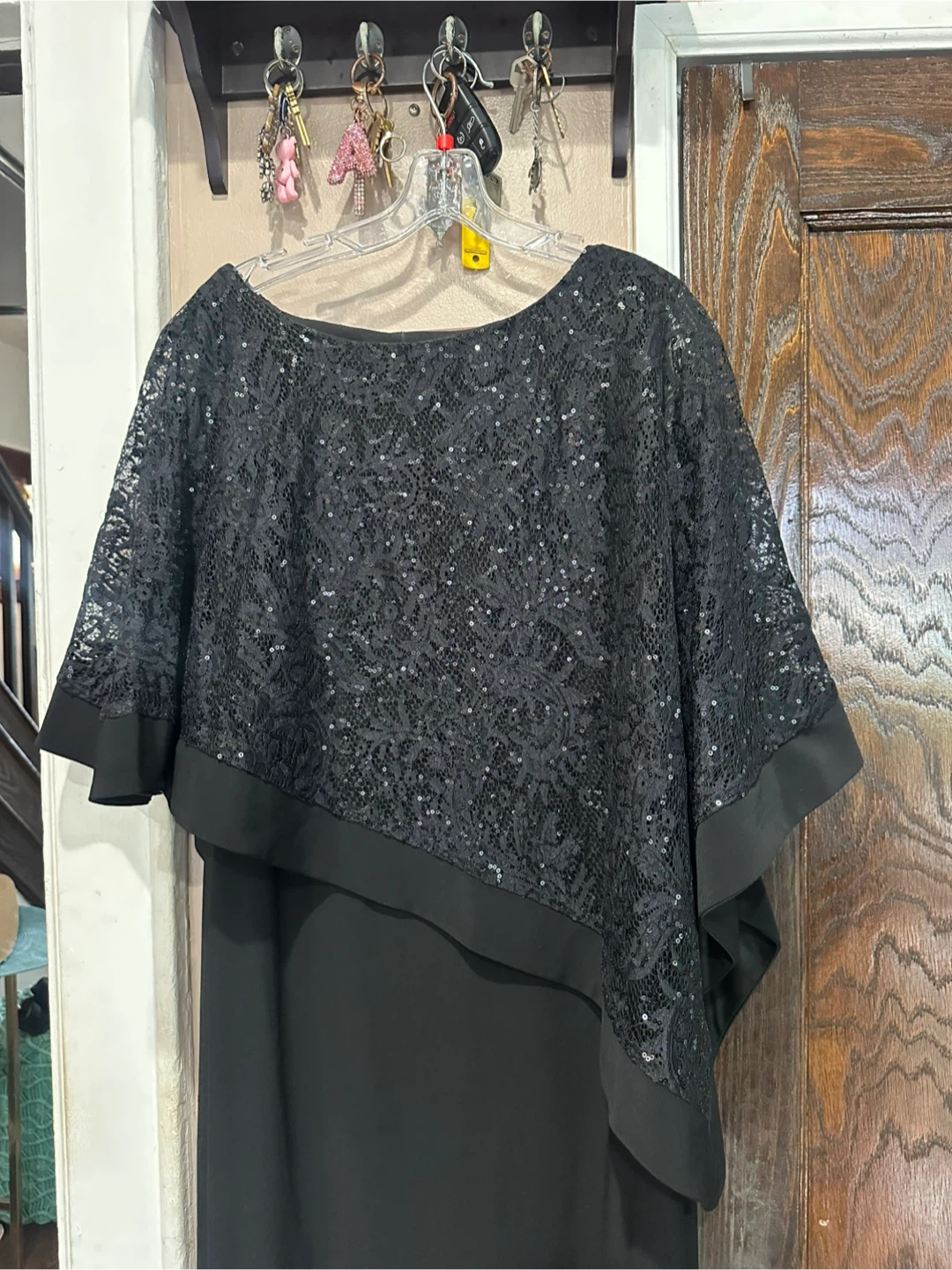R&M Richards Black Sequin Lace Dress Size 14 - photo 2