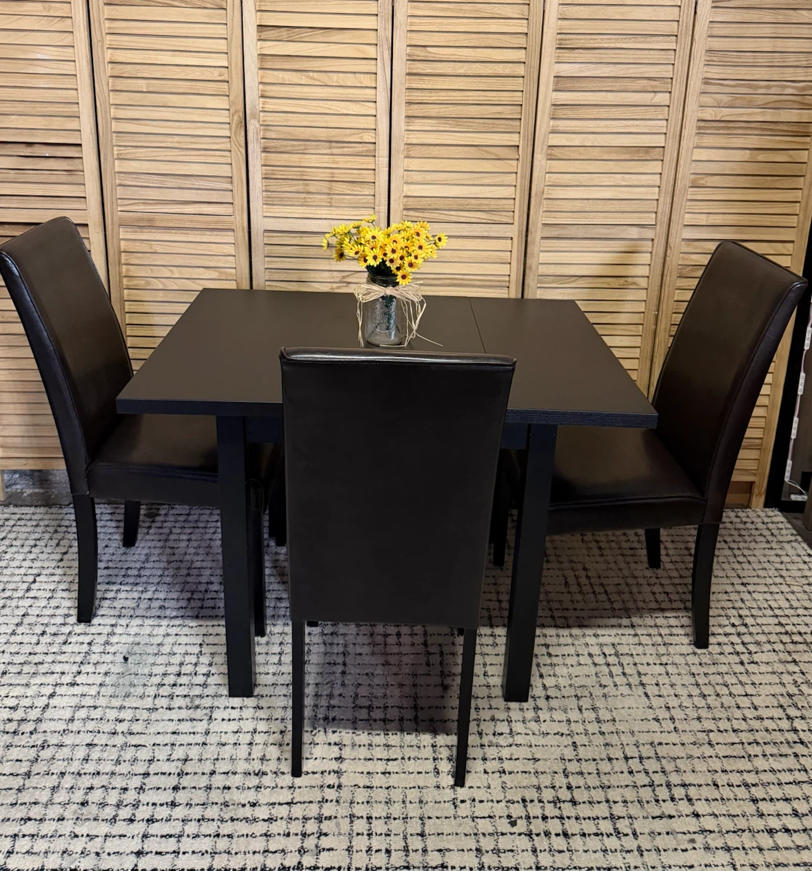 Black Dining Table and Three Chairs