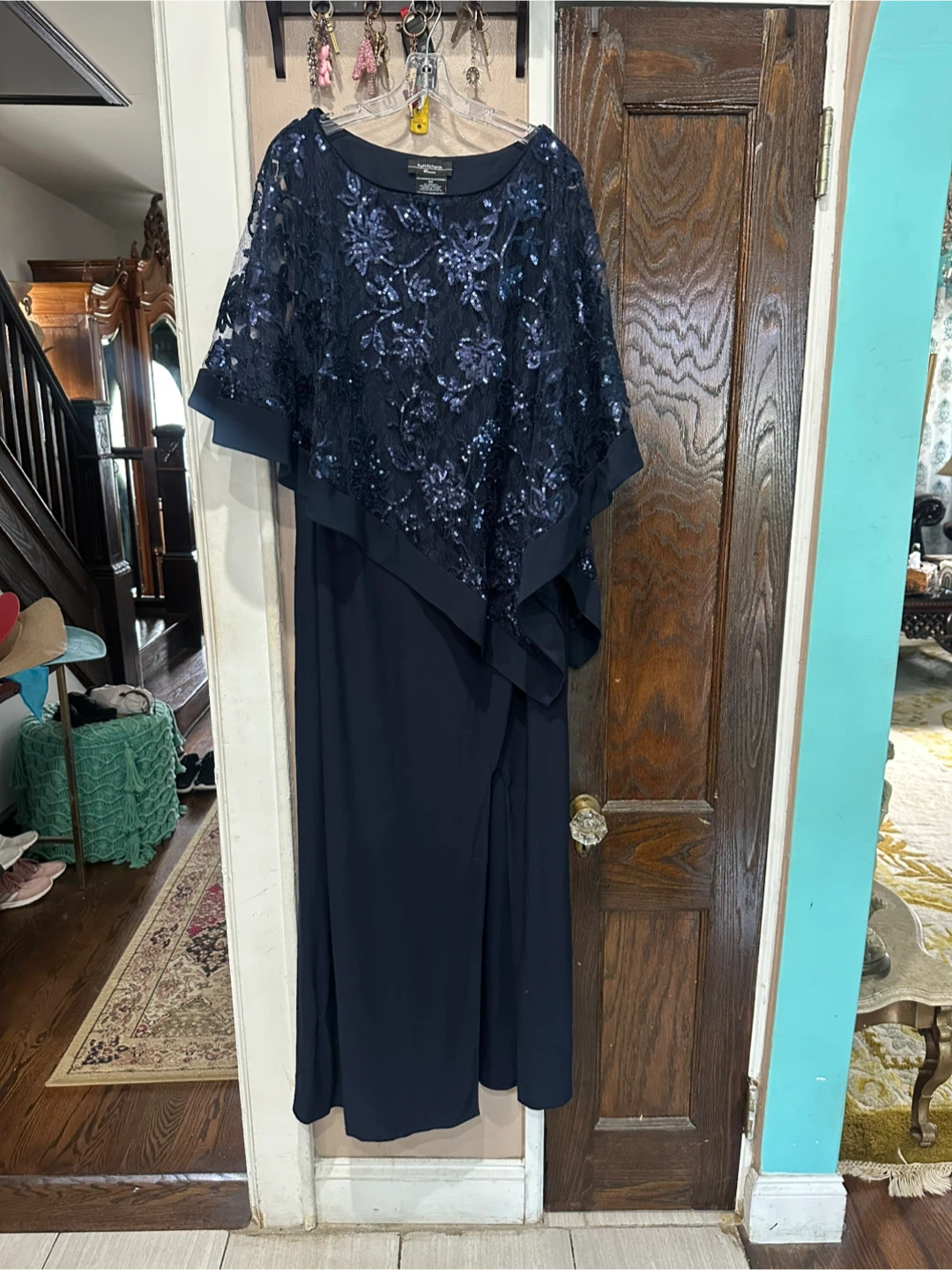 R&M Richards Sequin Overlay Dress Navy 18W
