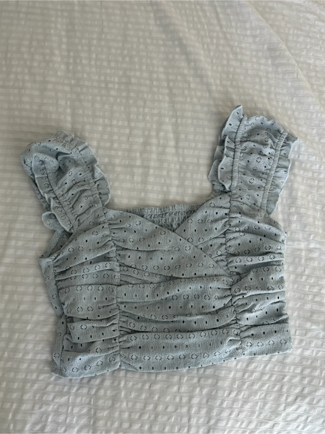Light Blue Eyelet Ruffle Crop Top