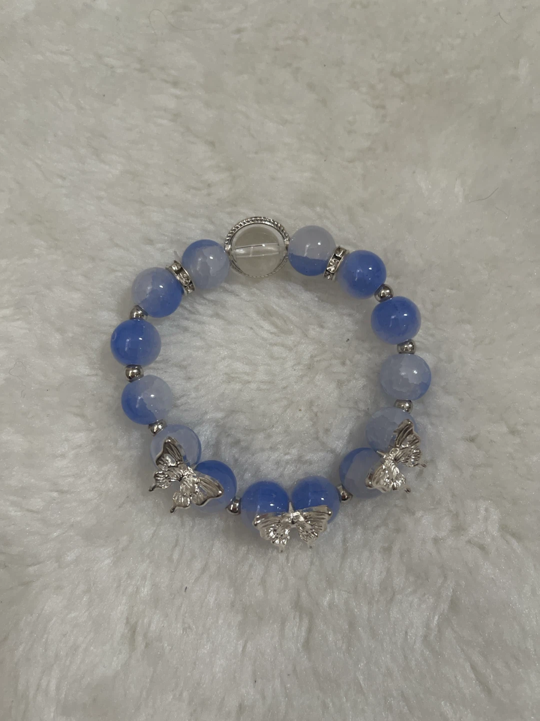 Blue Agate Beaded Butterfly Bracelet