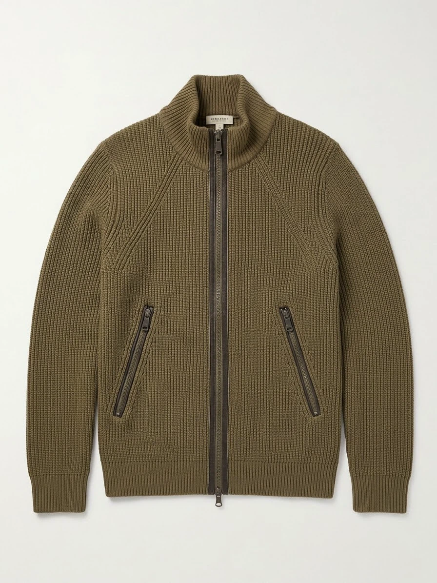 Burberry London Brown Zip-Up Knit Cardigan