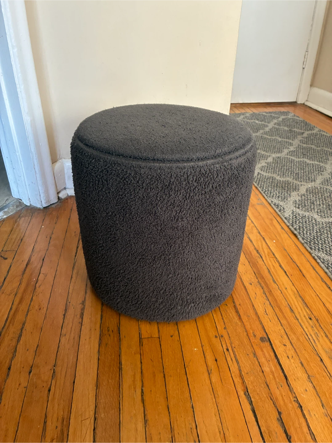 Round Storage Ottoman + Reversible Wood Tray