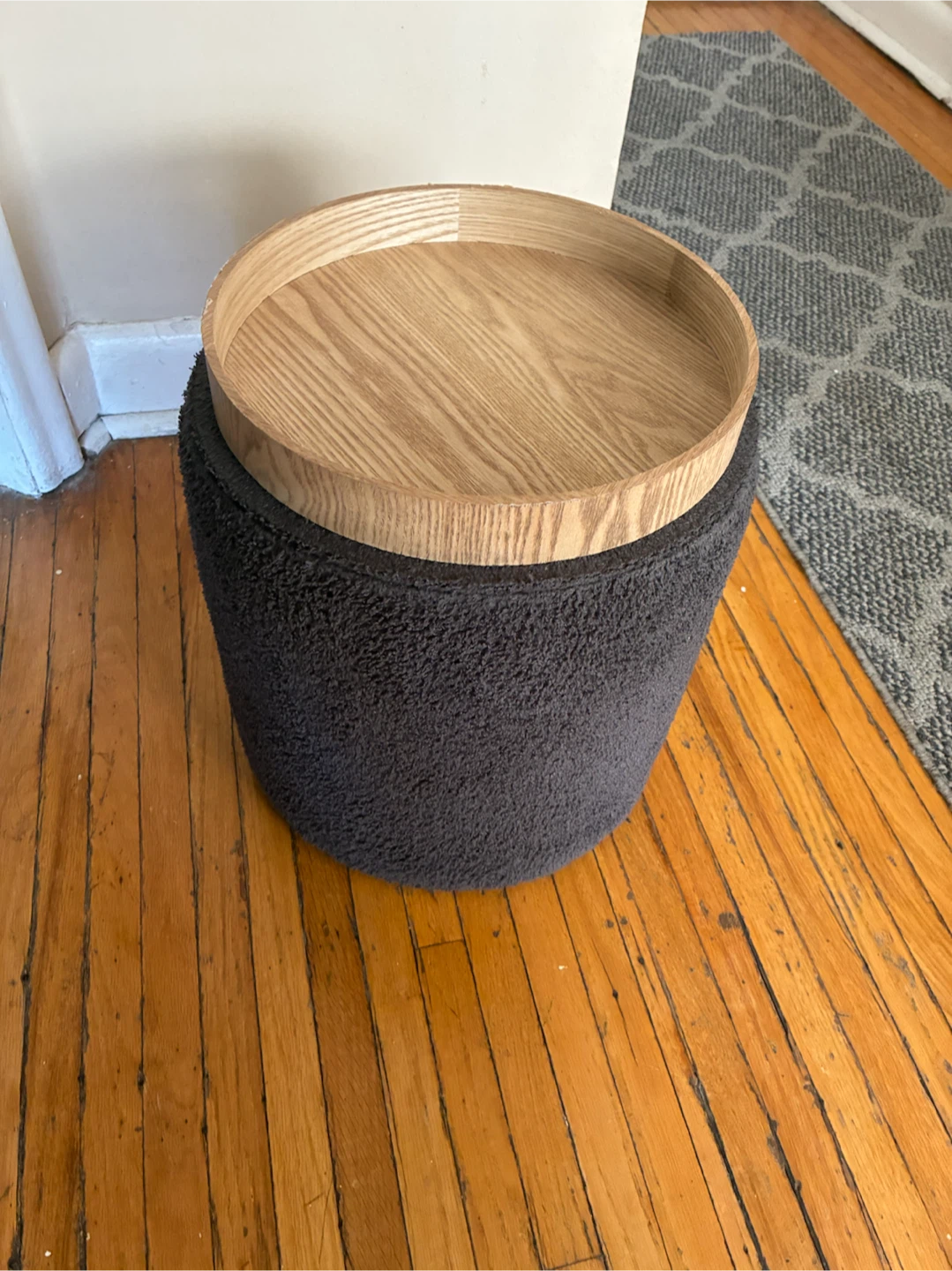 Round Storage Ottoman + Reversible Wood Tray - photo 2