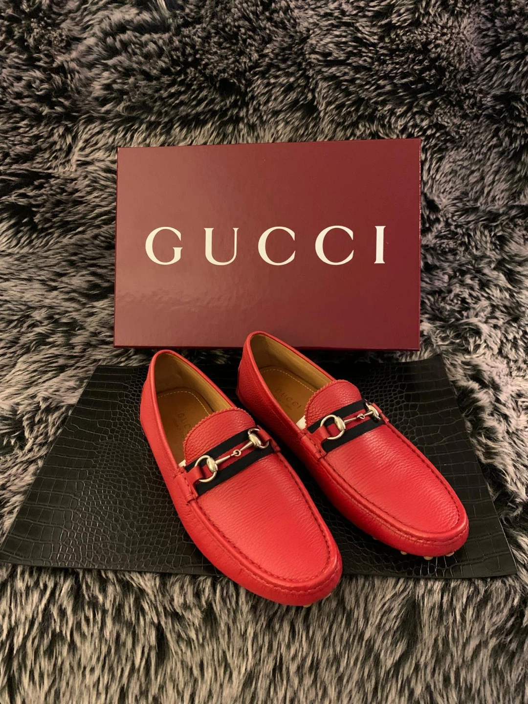 Gucci Red Leather Horsebit Loafers