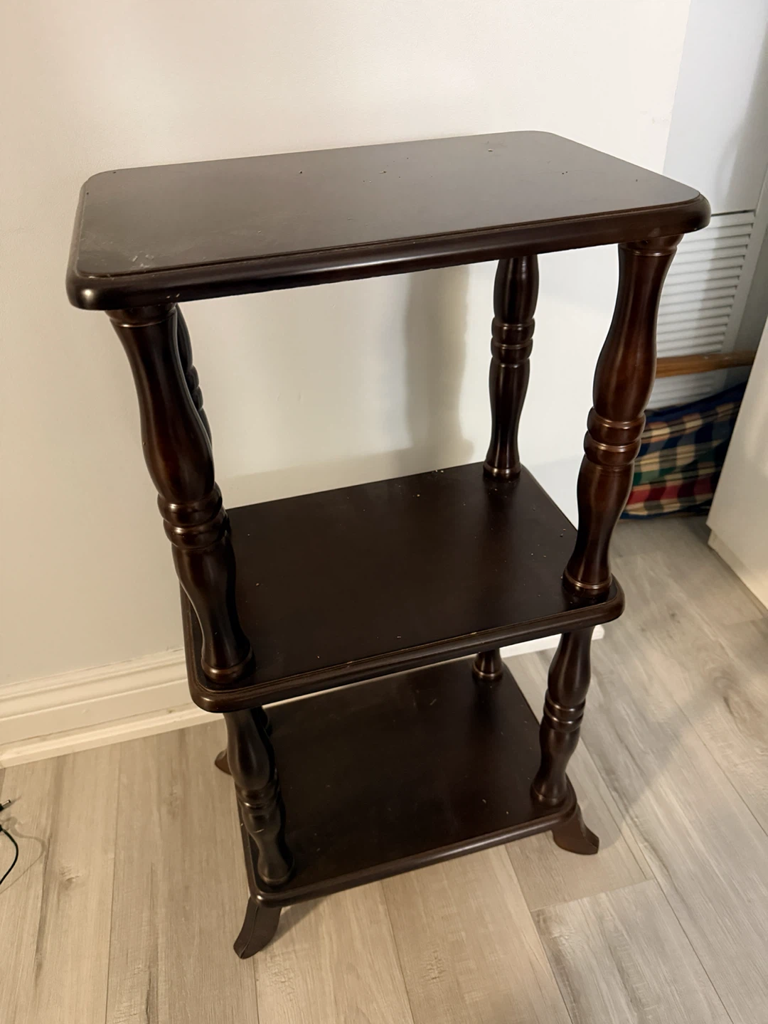 Three-Tier Dark Wood Corner Stand