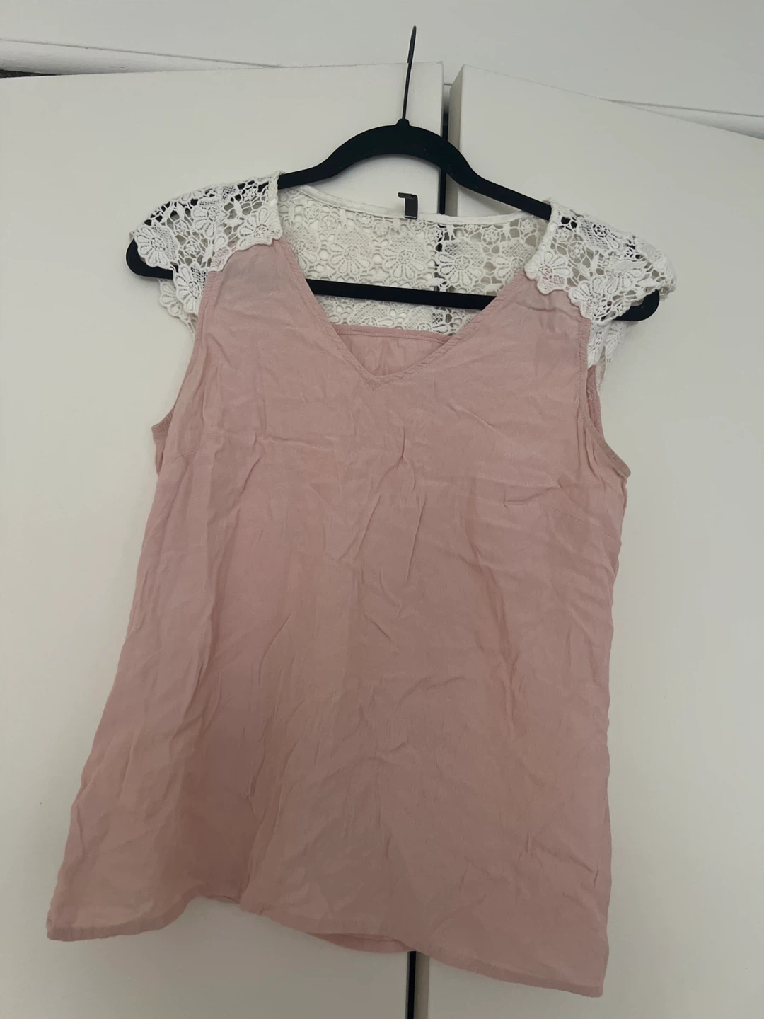 Pink Lace-Detail Sleeveless Blouse