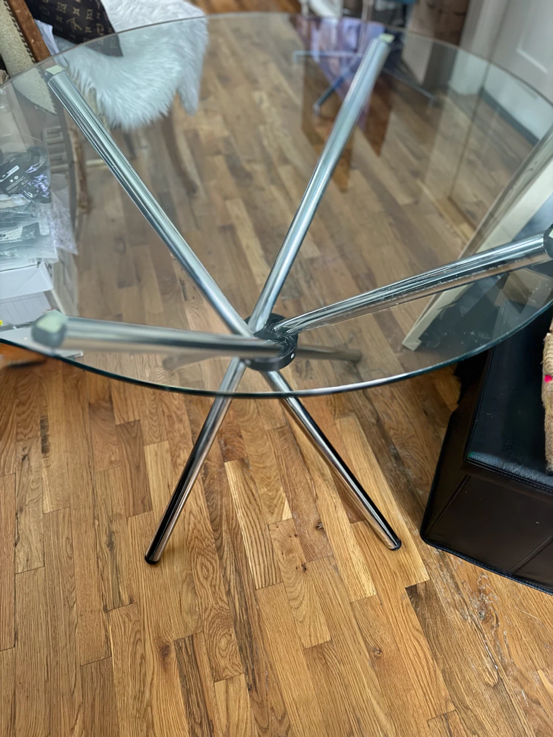 Round Glass Dining Table with Chrome Base - photo 2