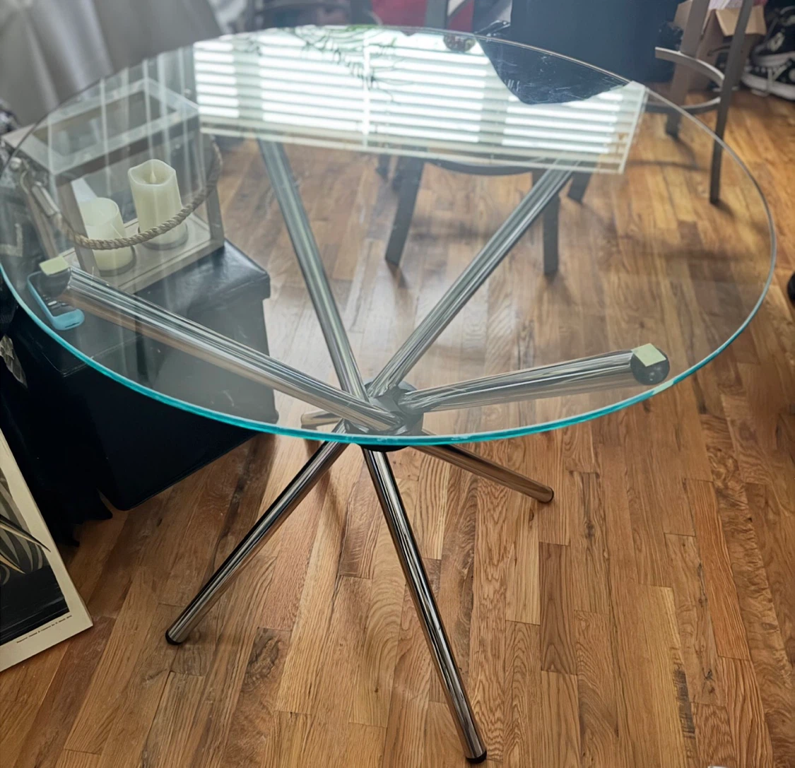 Round Glass Dining Table with Chrome Base - photo 3