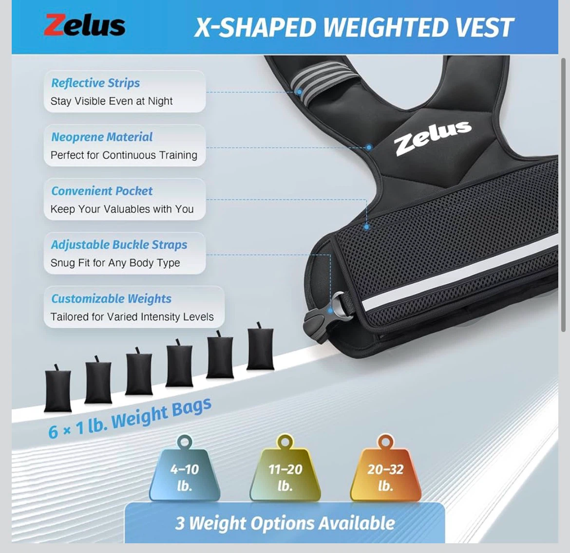 Zelus (4lbs to 10lb) adjustable X-Shaped Weighted Training Vest - photo 2