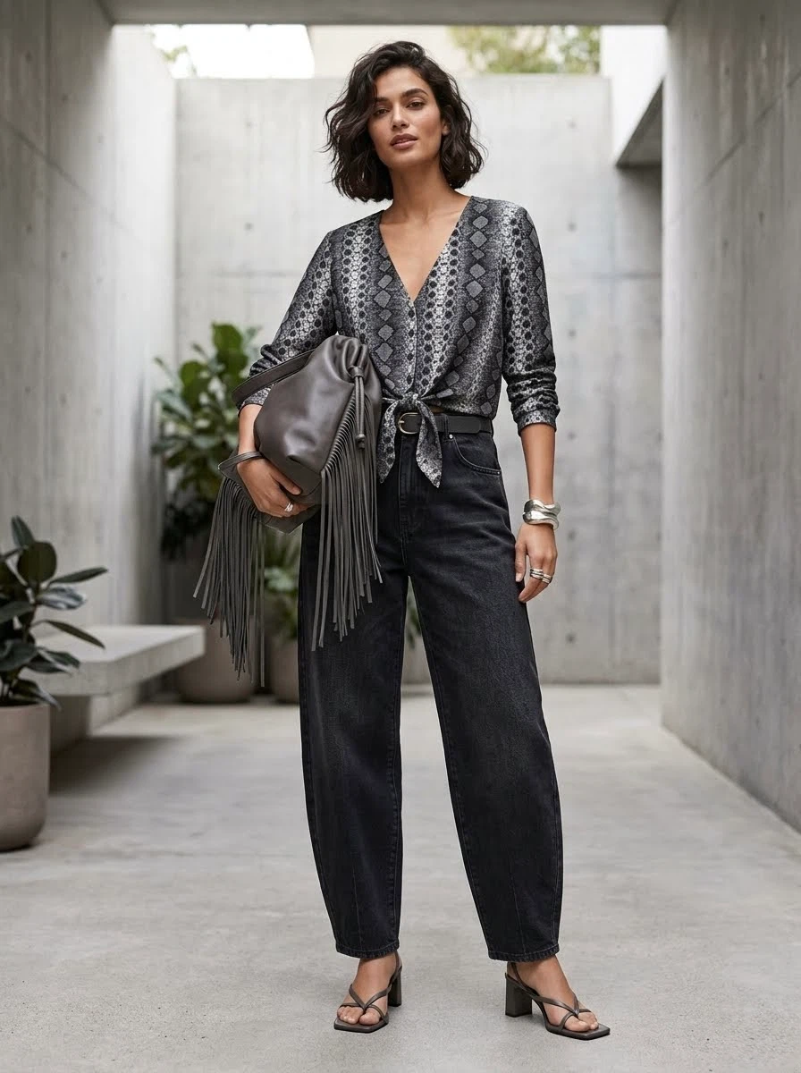 Snakeskin Print Tie-Front Top