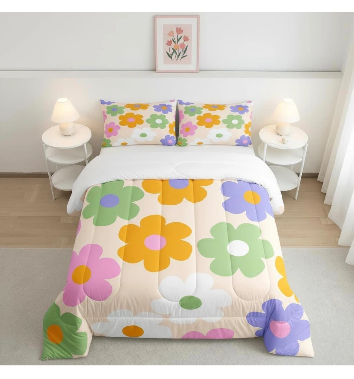 (FULL/DOUBLE) Floral pattern comforter and pillowcase set