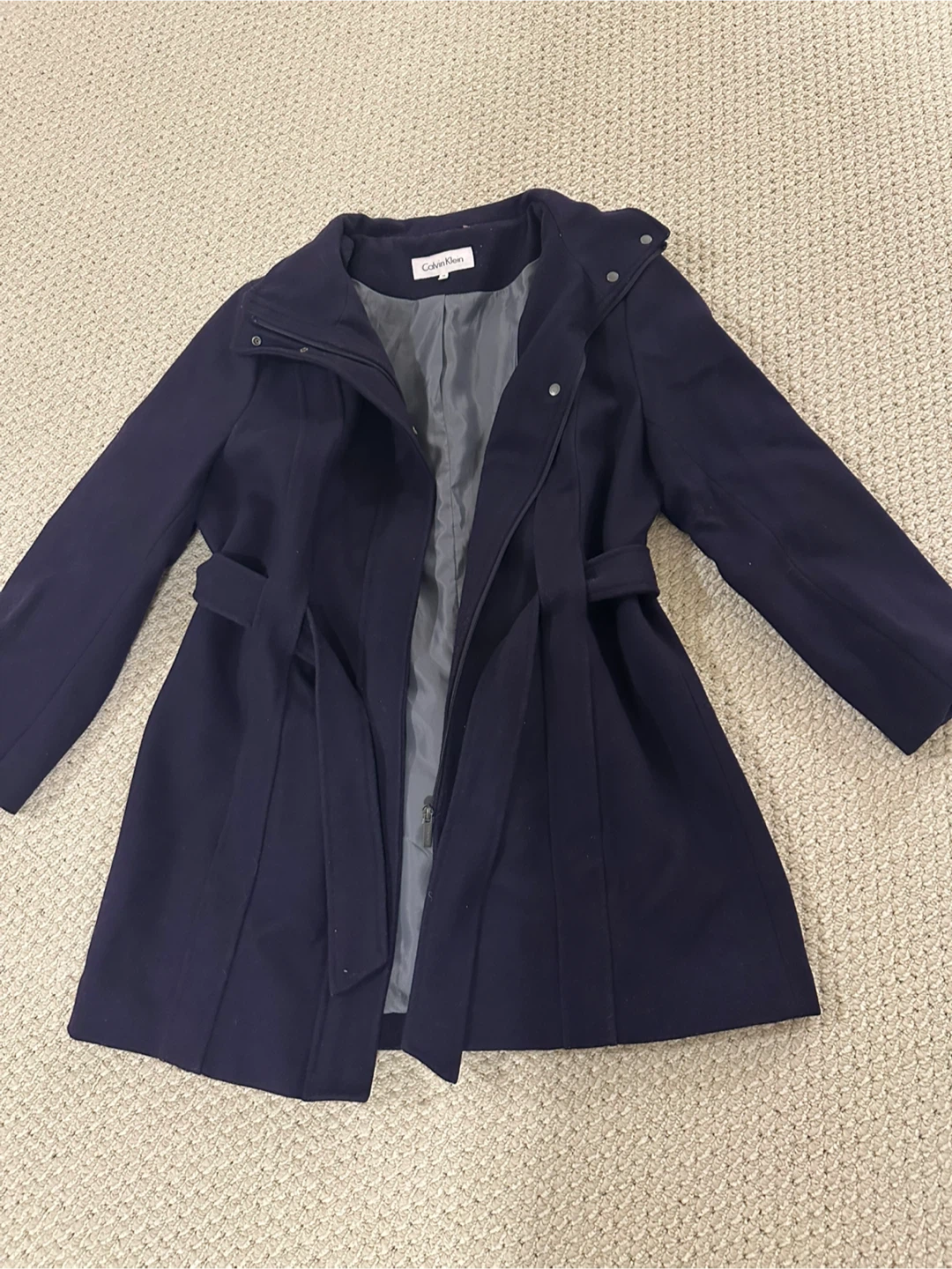 Calvin Klein Navy Wool-Blend Coat
