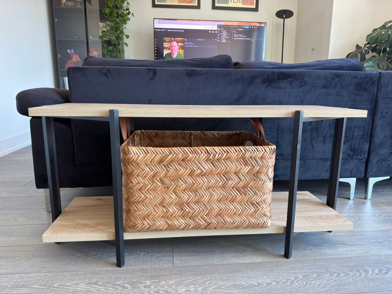Industrial Style Wood and Metal Console Table and side tables
