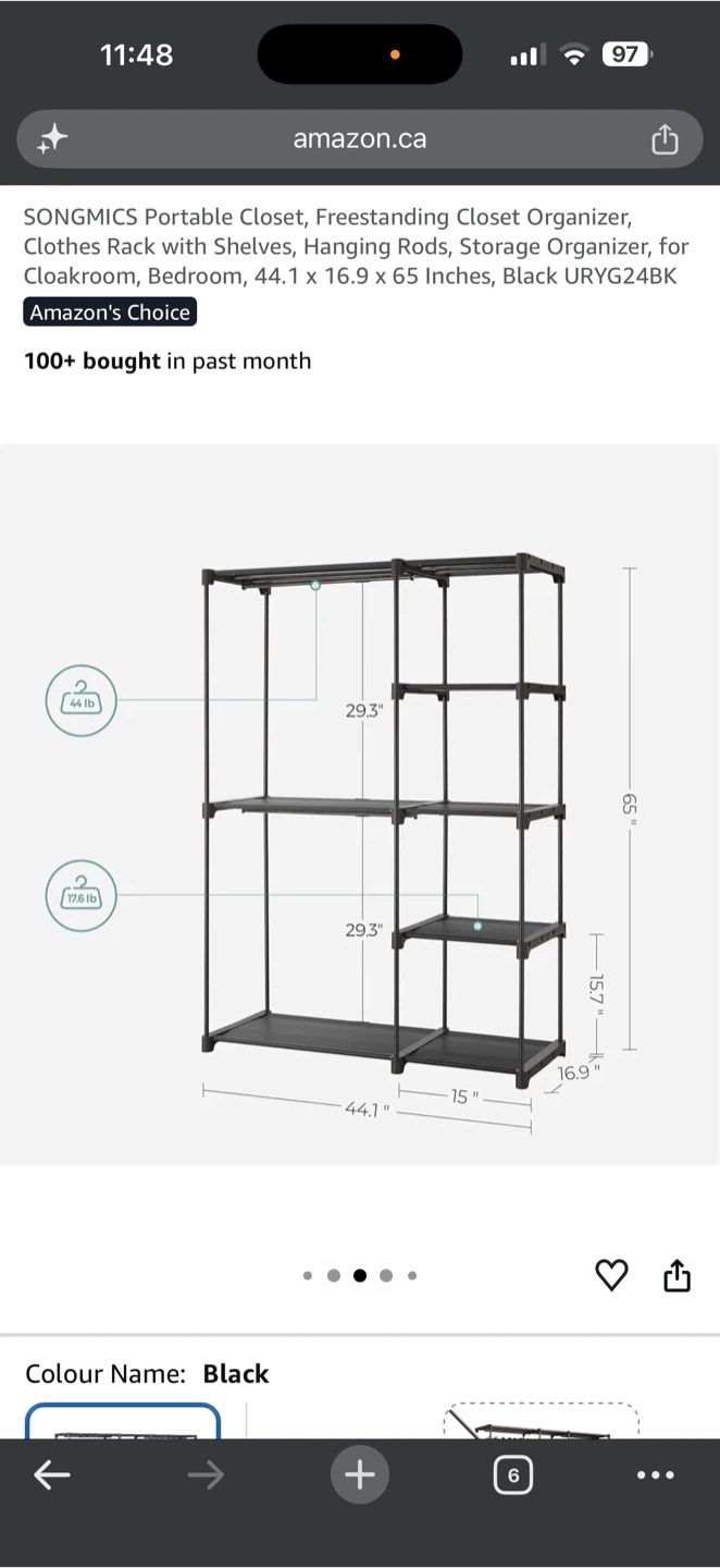 SONGMICS Portable Freestanding Closet Organizer - Black - photo 2