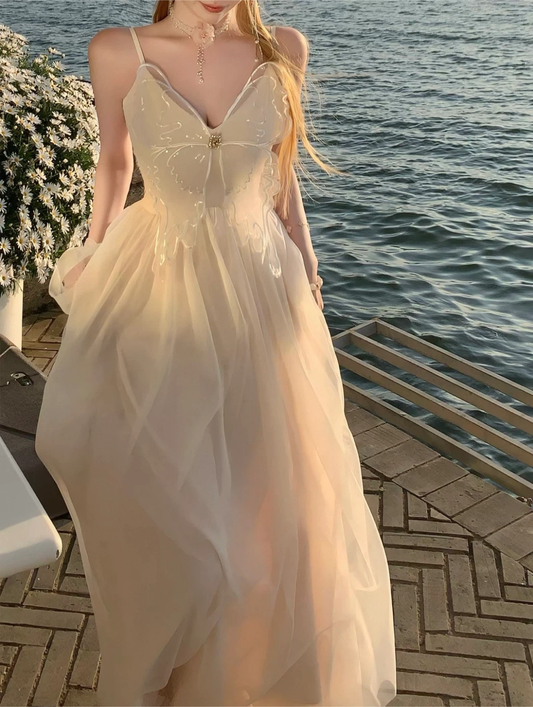 Cream Tulle Butterfly Detail Maxi Dress
