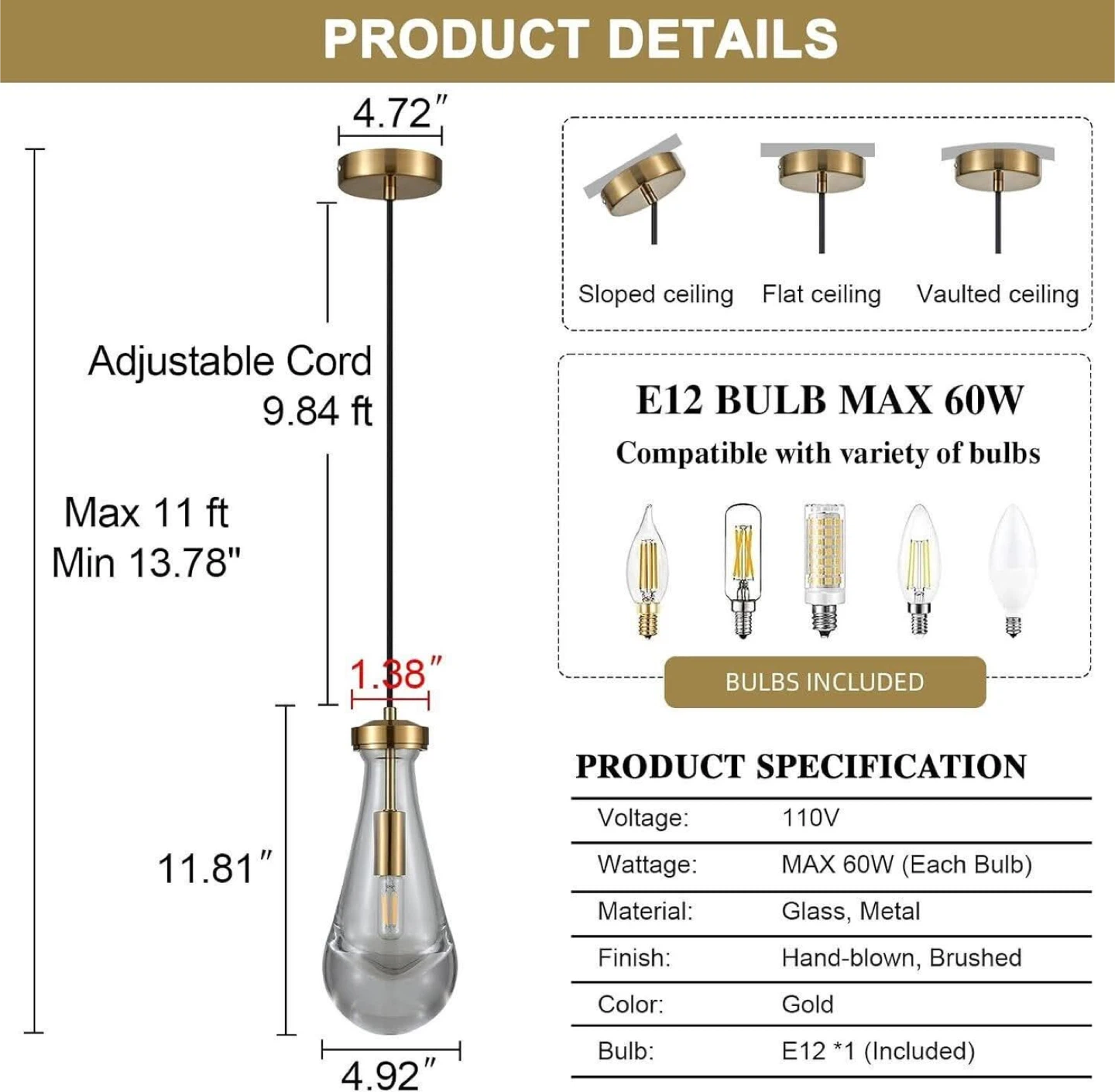 Set of 3 Teardrop Pendant Lights - photo 2