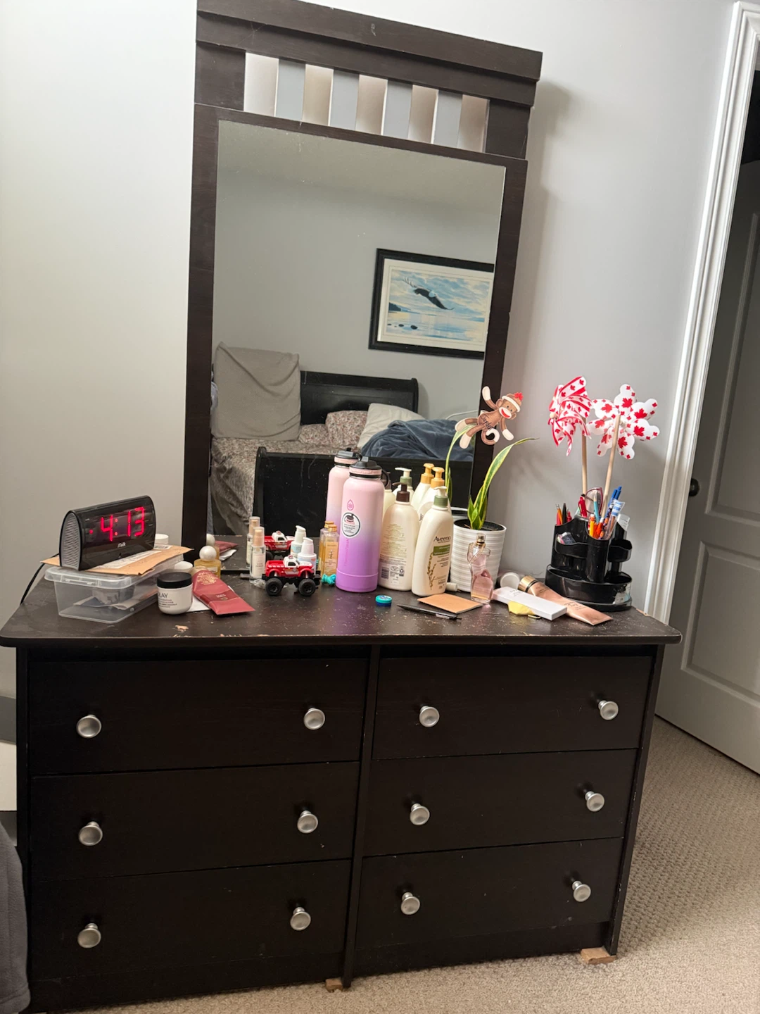 Dark Brown Dresser with Mirror