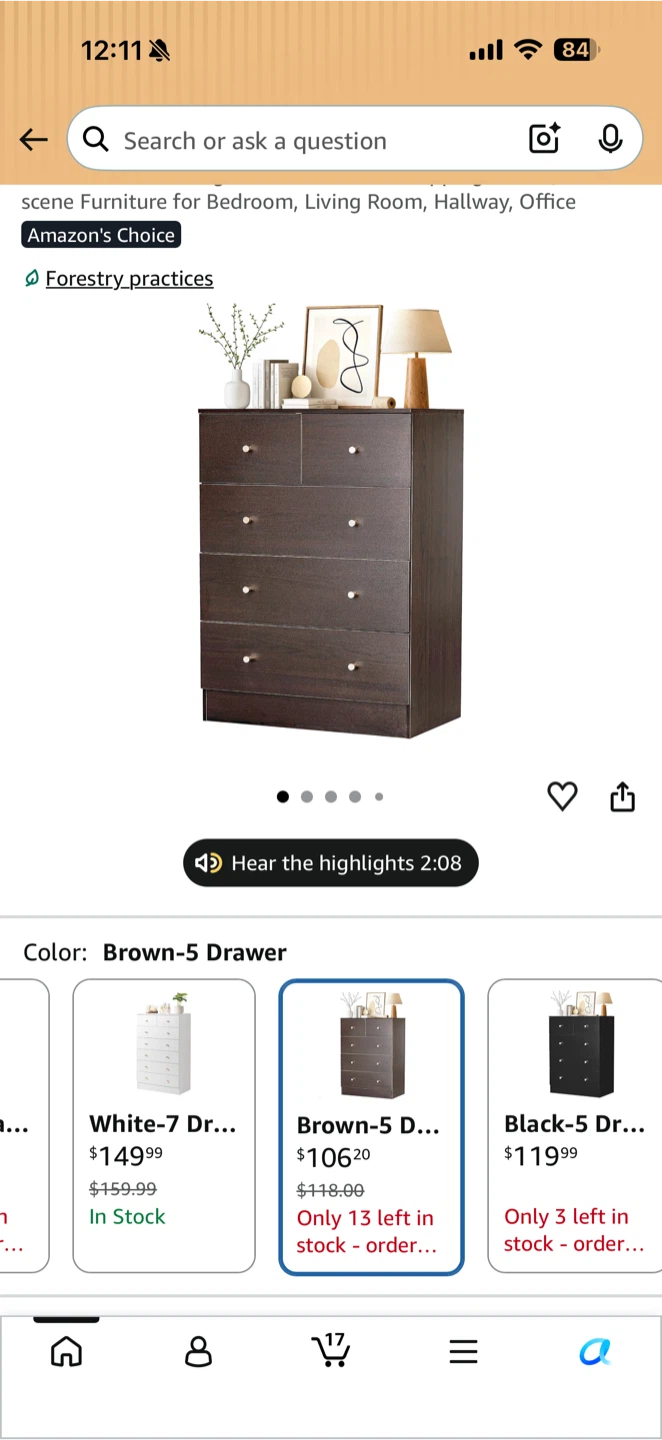 5-Drawer Dresser in Brown