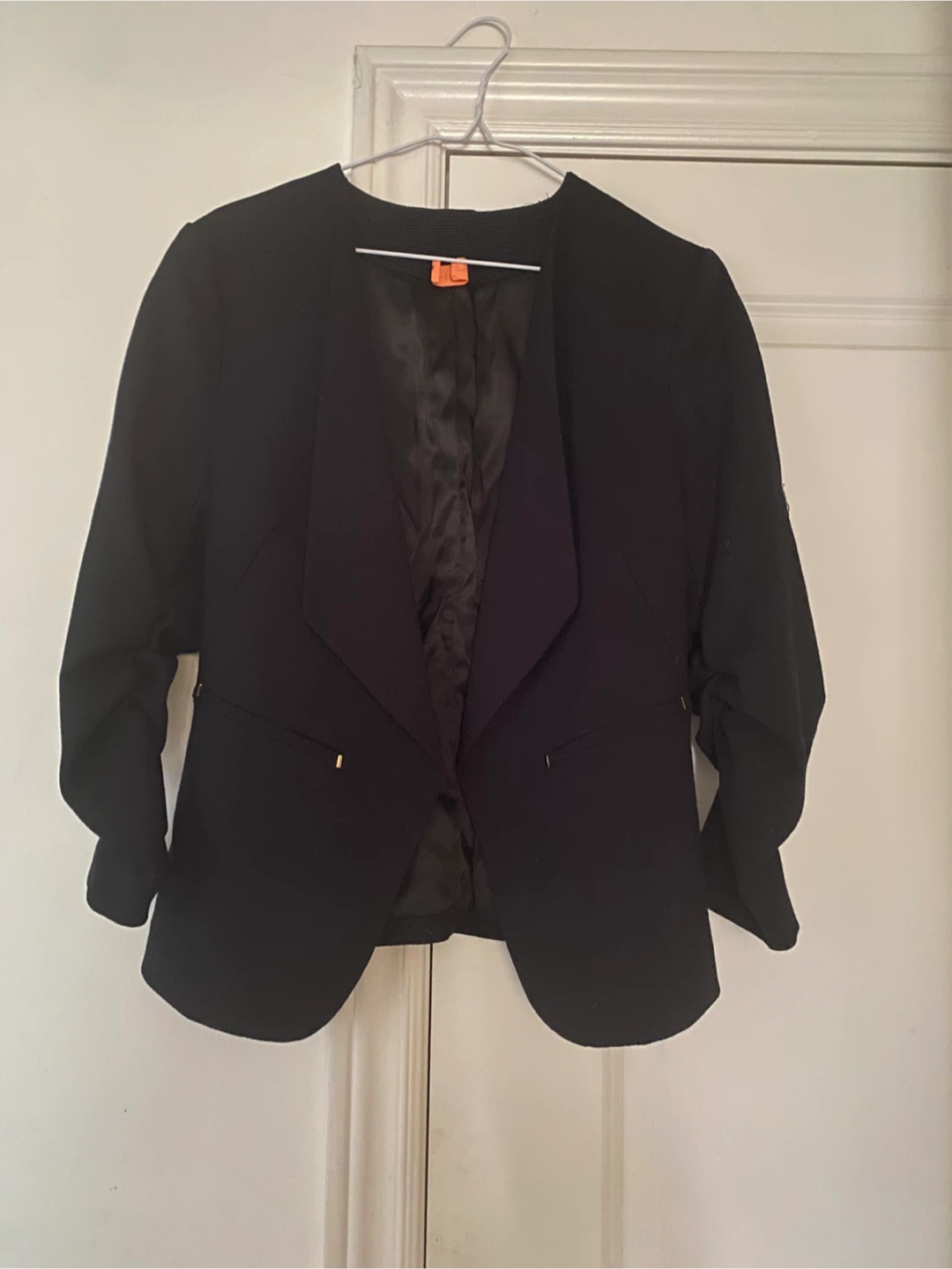 H&M Black Ruched Sleeve Blazer, Size XS