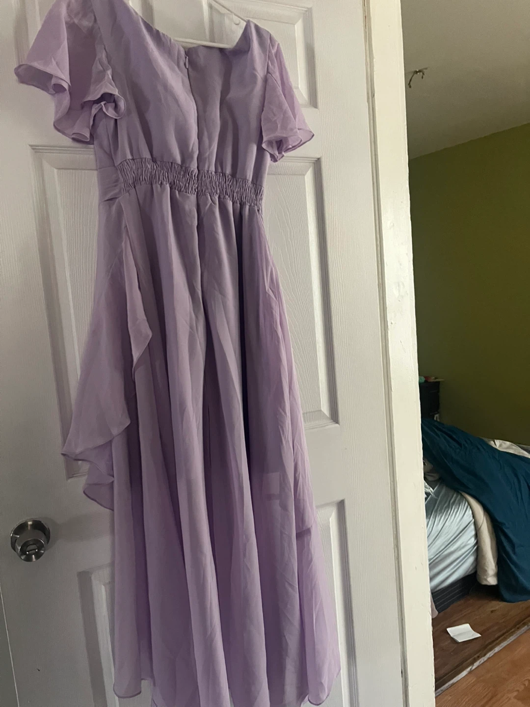 Light Purple Ruffle Sleeve High-Low Dress