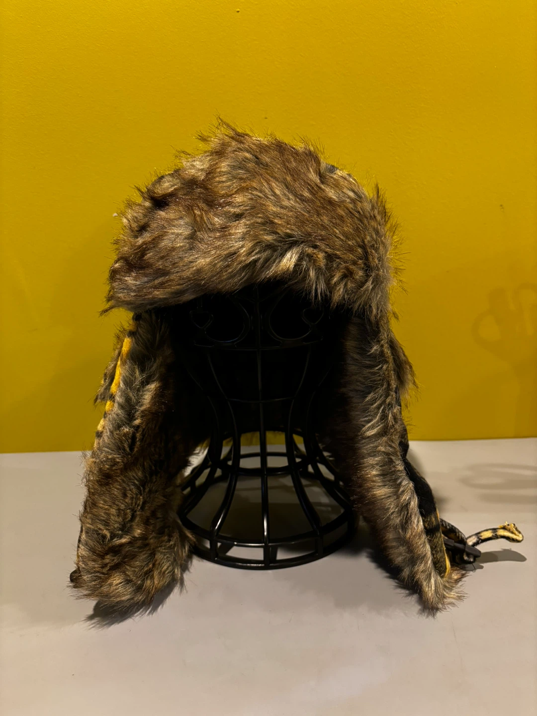 Yellow and Black Plaid Faux Fur Trapper Hat - photo 5