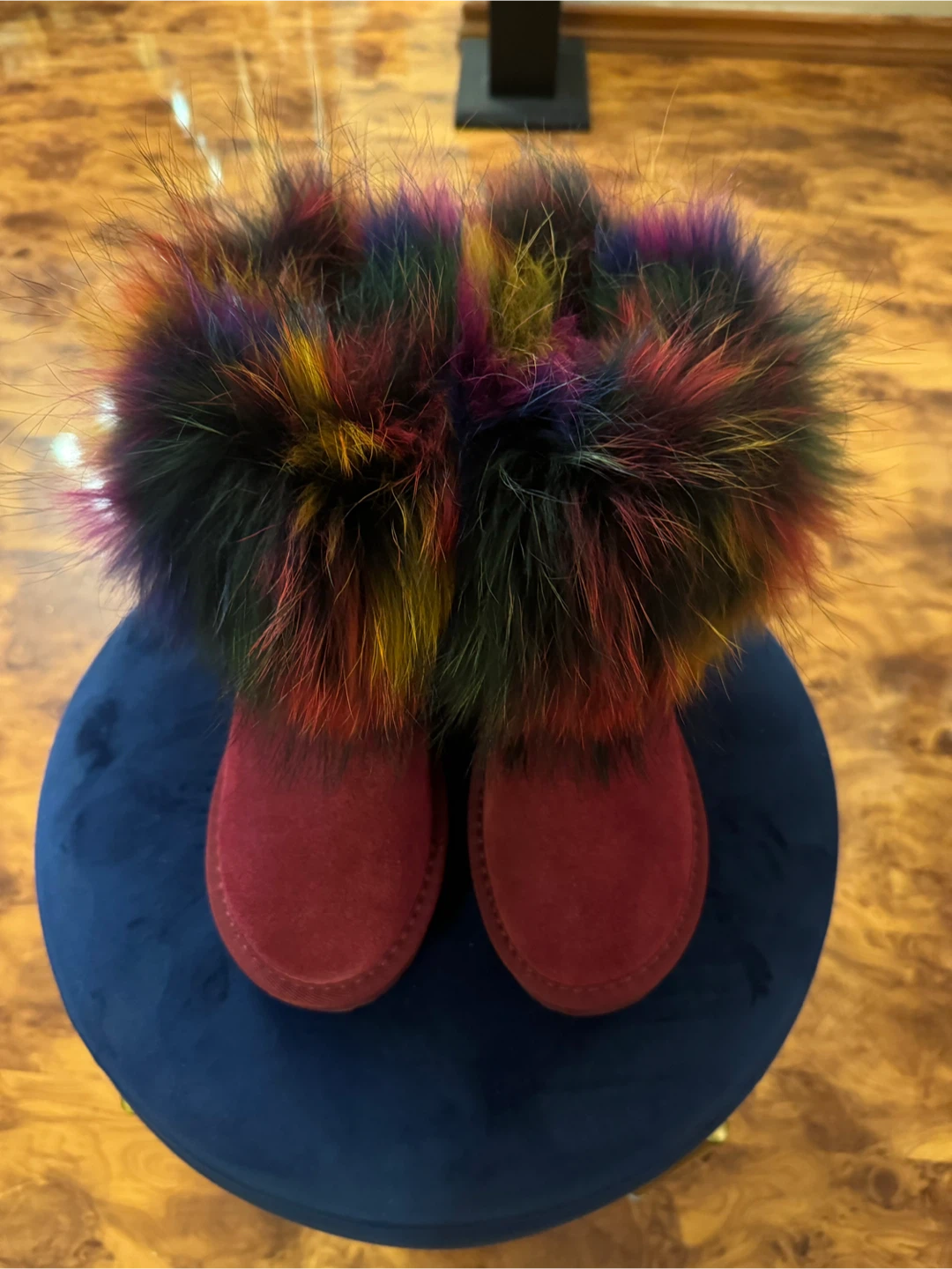 Red Suede Boots with Faux Fur